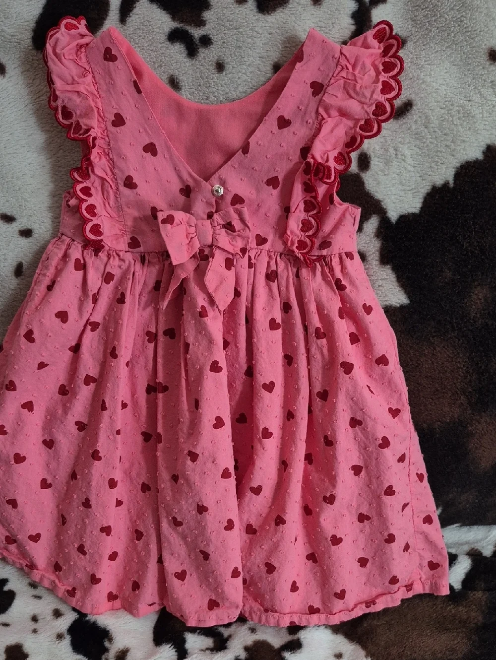 Isaac Mizrahi Pink Dress with Red Heart Print and Ruffle Trim
